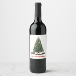 Rótulo De Garrafa De Cerveja Feliz Natal. Árvore (design 1) com presentes