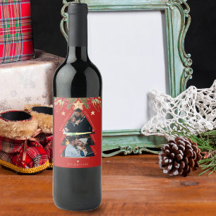 Rótulo De Garrafa De Cerveja Feliz Natal Árvore Multi Foto Vermelho Feriado