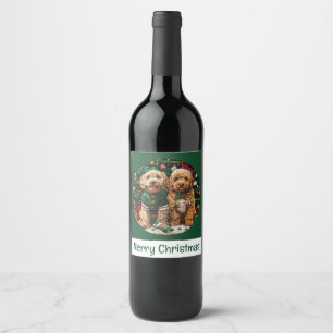 Rótulo De Garrafa De Cerveja Feliz Natal Cachorro de Cachorro de Goldendoodle