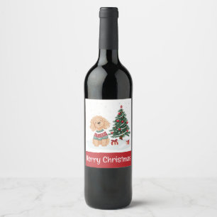 Rótulo De Garrafa De Cerveja Feliz Natal Cachorro Goldendoodle