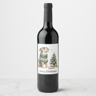 Rótulo De Garrafa De Cerveja Feliz Natal Cachorro Inglês Árvore de Natal
