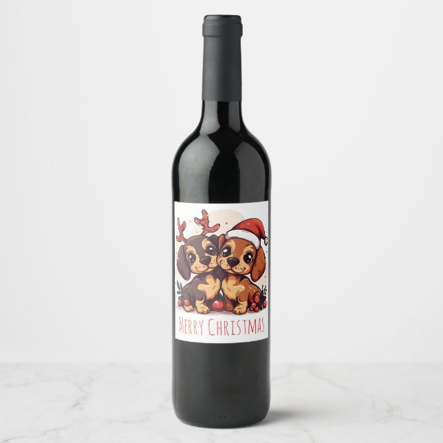 Rótulo De Garrafa De Cerveja Feliz Natal Cachorros Dachshund (Frente)