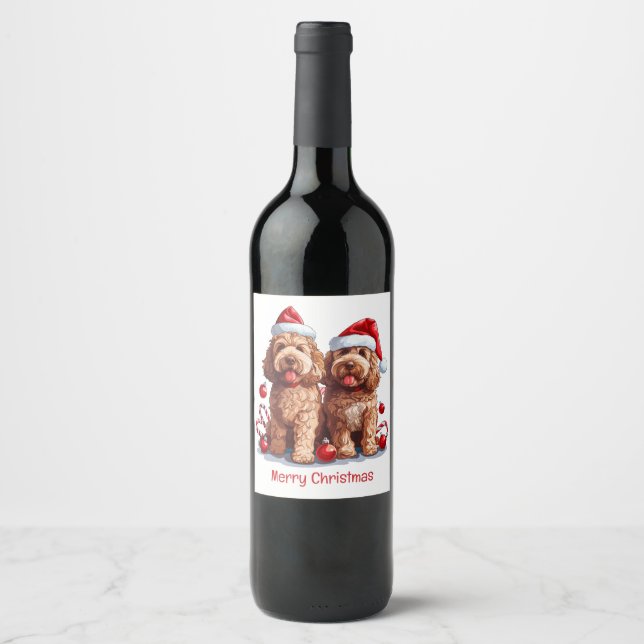 Rótulo De Garrafa De Cerveja Feliz Natal Cachorros Goldendoodle (Frente)
