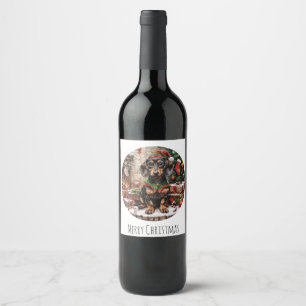 Rótulo De Garrafa De Cerveja Feliz Natal Dachshund Dogs Elf