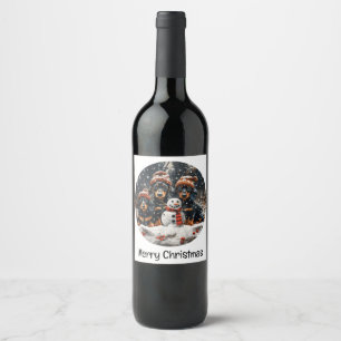 Rótulo De Garrafa De Cerveja Feliz Natal Dachshund Dogs Snowman
