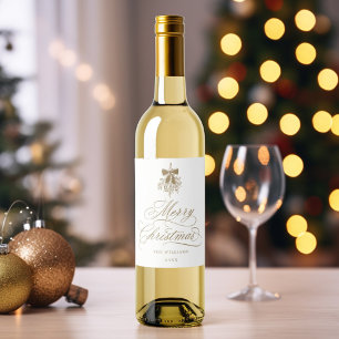 Rótulo De Garrafa De Cerveja Feliz Natal em Caligrafia Romântica Dourada