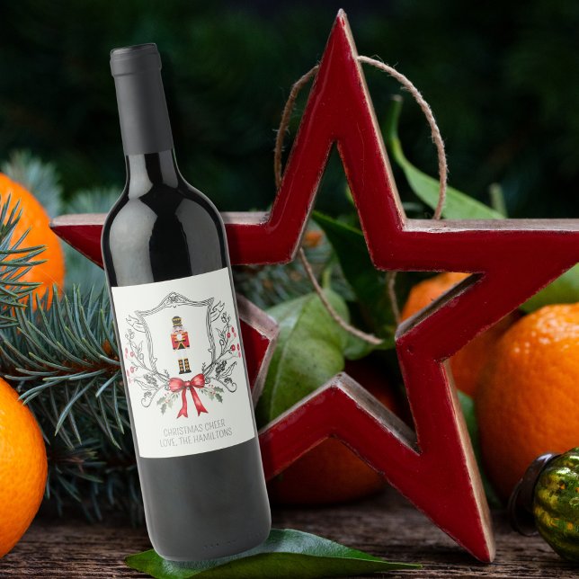Rótulo De Garrafa De Cerveja Feliz Natal Nutcracker Holly Berry Crest (Criador carregado)