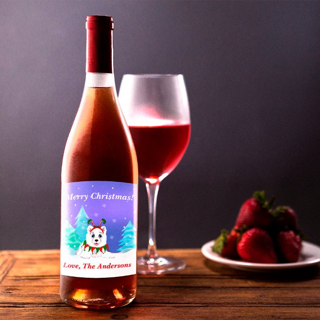 Rótulo De Garrafa De Cerveja Feliz Natal Samoyed Com Banda de Cabeça Elf (Criador carregado)