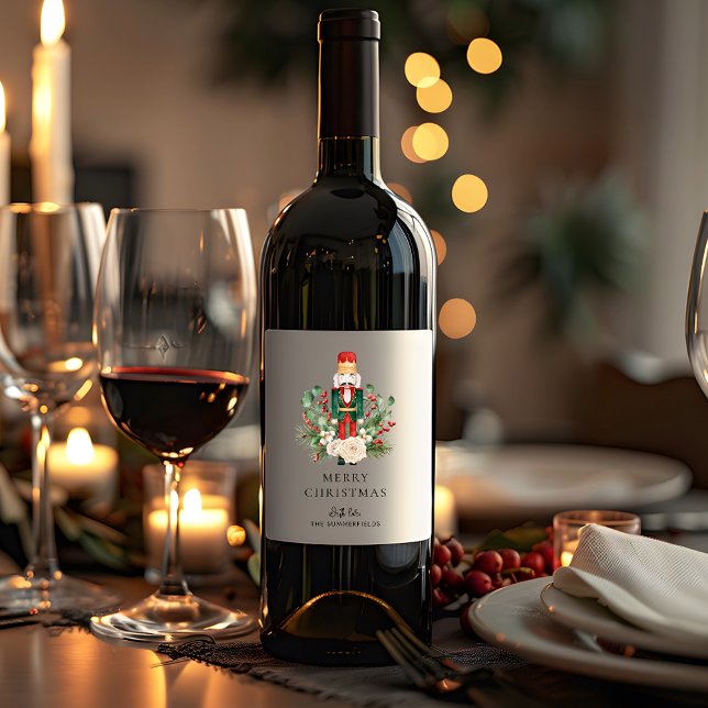 Rótulo De Garrafa De Cerveja Feliz Natal - Script Festivo Festivo (Merry Christmas Nutcracker Script Festive Custom Wine Label)