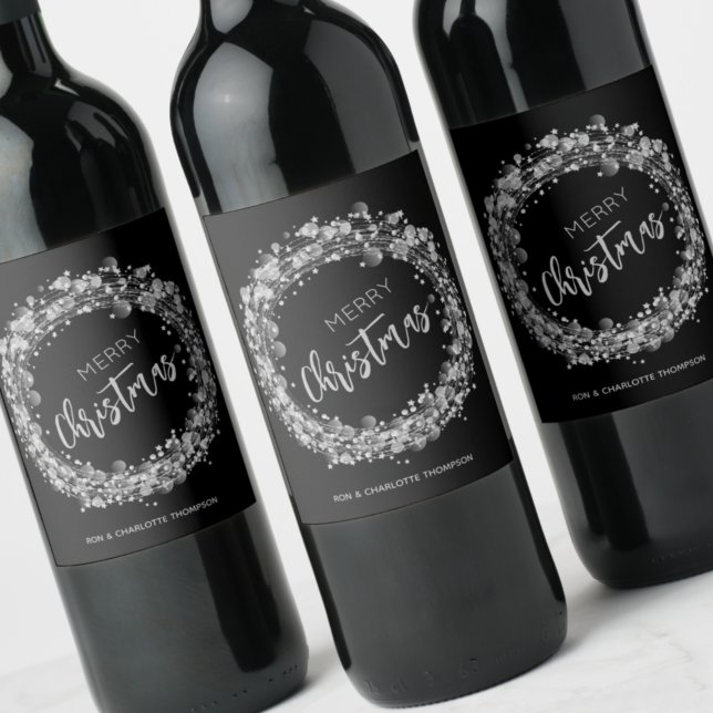 Rótulo De Garrafa De Cerveja Feliz Natal Silver Stars (Criador carregado)