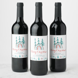 Rótulo De Garrafa De Cerveja Feliz Natal Vinho de Árvores de Chuva de Cores de