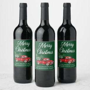 Rótulo De Garrafa De Cerveja Feliz Natal Vintage Red Truck Verde