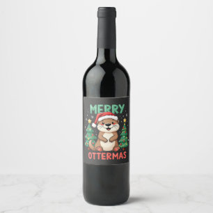 Rótulo De Garrafa De Cerveja Feliz Ottermas Engraçada Ottermas Amantes de Natal