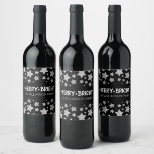 Rótulo De Garrafa De Cerveja Feliz Sparkle Star brilhante preto de Natal