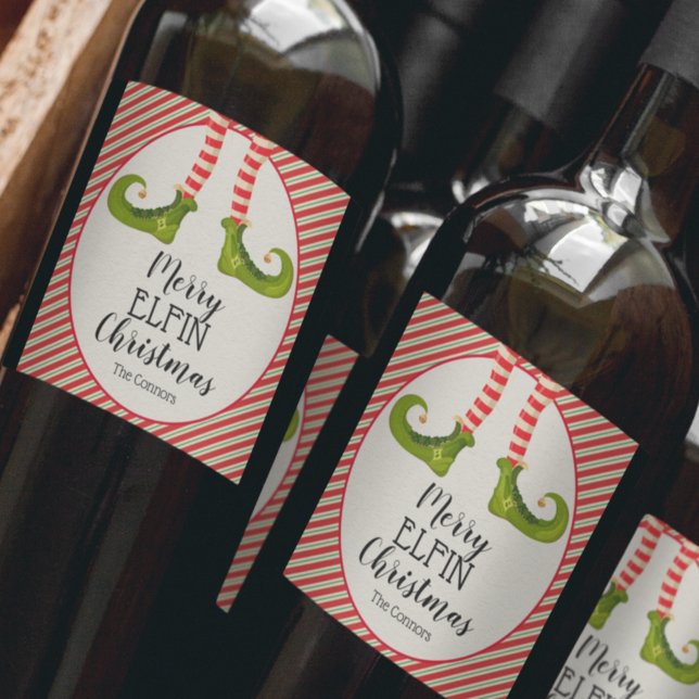 Rótulo De Garrafa De Cerveja Feriado das Pernas do Elf de Natal (Christmas Elf Legs Holiday Wine Bottle Labels)