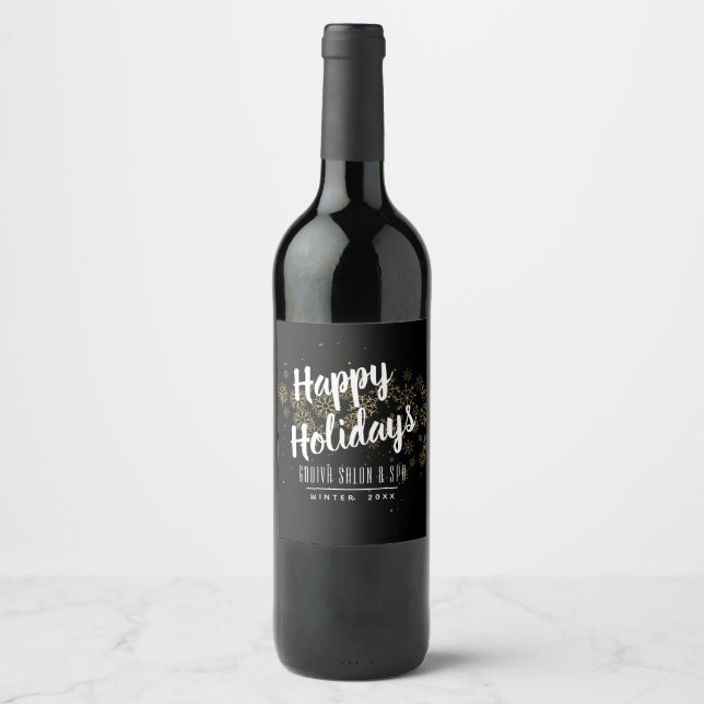 Rótulo De Garrafa De Cerveja Feriado Dourado de Flocos de Neve (Frente)
