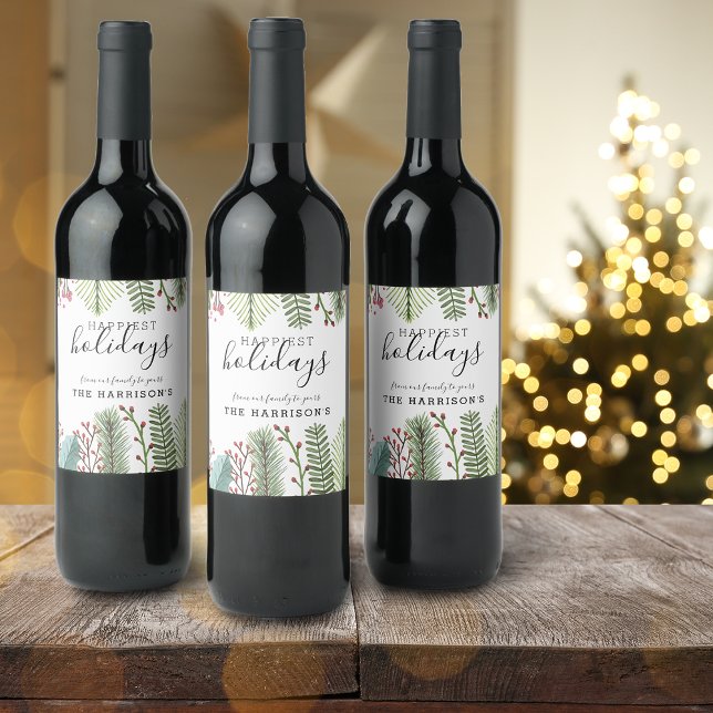 Rótulo De Garrafa De Cerveja Feriado Foliage Natal Personalizado (Holiday Foliage Christmas Personalized Wine Label)