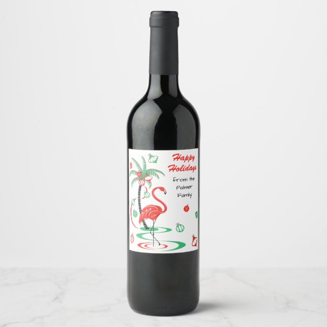 Rótulo De Garrafa De Cerveja Feriados Flamingo de Natal Vermelho Rotulagem de v (Frente)