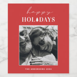 Rótulo De Garrafa De Cerveja Férias Felizes | Foto de inverno Red Modern no Nat