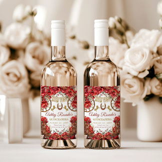 Rótulo De Garrafa De Cerveja Festa Country Western Quinceanera Rosas Vermelhas