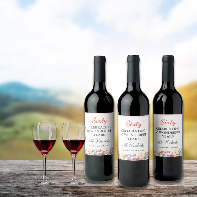 Rótulo De Garrafa De Cerveja Festa de 60 anos Floral (Criador carregado)