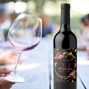 Rótulo De Garrafa De Cerveja Festa de aniversário das estrelas pretas burgundy