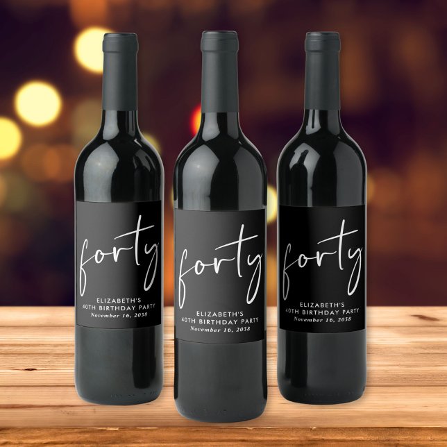 Rótulo De Garrafa De Cerveja Festa de aniversário de 40 anos Branco Chic Black (Criador carregado)