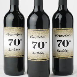 Rótulo De Garrafa De Cerveja Festa de Aniversário de 70 Anos Preta e Dourada Mo
