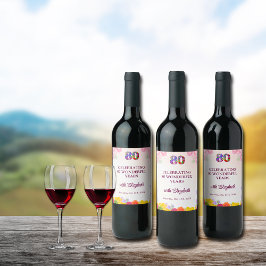 Rótulo De Garrafa De Cerveja Festa de aniversário de 80 Floral de 80 anos