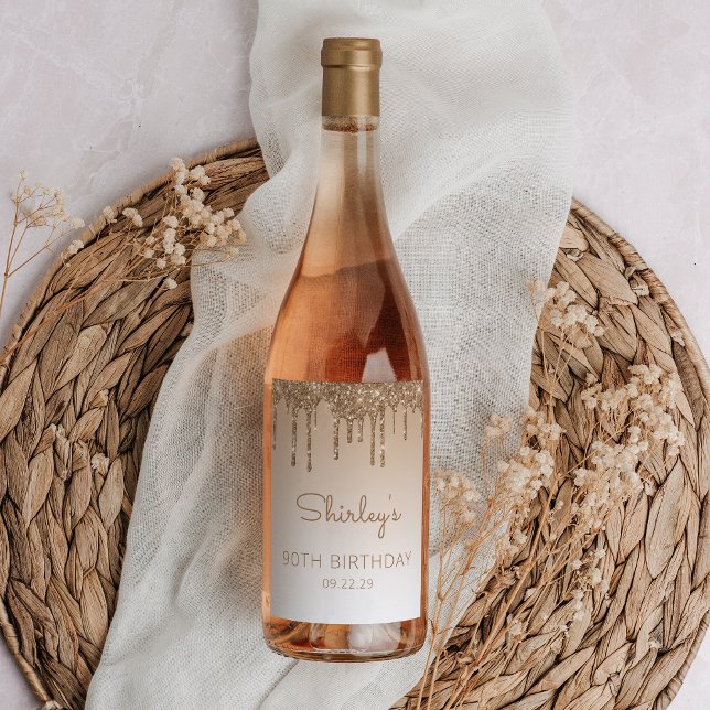 Rótulo De Garrafa De Cerveja Festa de aniversário de 90 de Coleta Glitter Doura (Criador carregado)