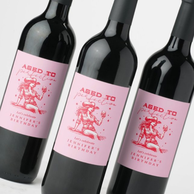 Rótulo De Garrafa De Cerveja Festa de aniversário de Whiskey Cowgirl envelhecid (Criador carregado)