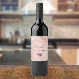 Rótulo De Garrafa De Cerveja Festa de aniversário esfregar rosa glitter Instagr