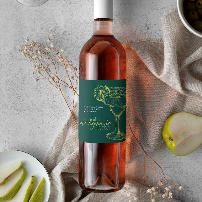 Rótulo De Garrafa De Cerveja Festa de aniversário Margarita Fiesta Verde Modern (Criador carregado)