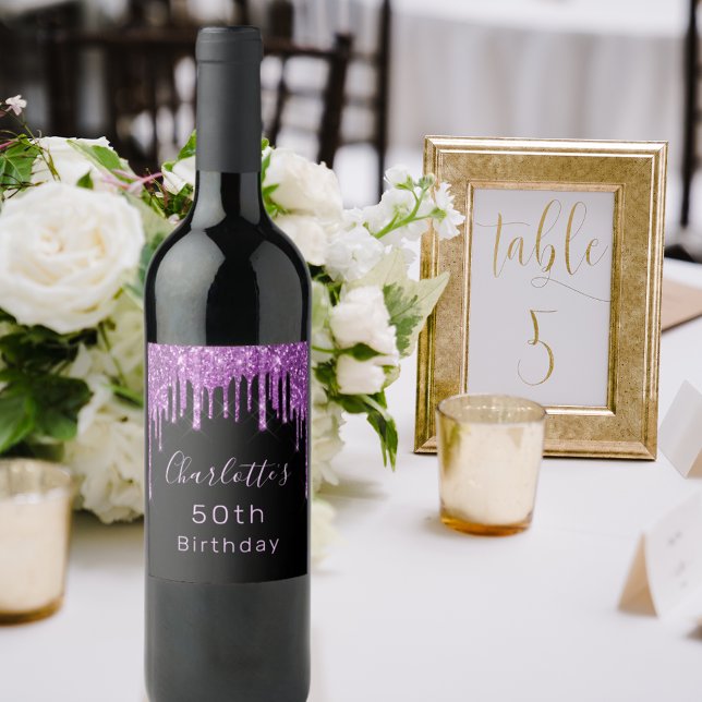 Rótulo De Garrafa De Cerveja Festa de aniversário preto púrpura gota-a- gota ro (Criador carregado)