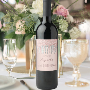 Rótulo De Garrafa De Cerveja Festa de aniversário rosa de dourado brilho cor-d