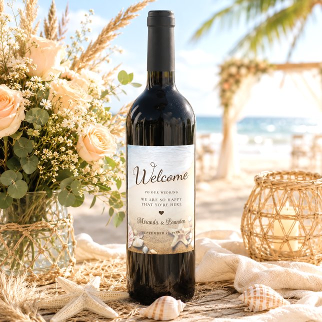 Rótulo De Garrafa De Cerveja Festa de Casamento Moderna Tropical de Praia com E (Criador carregado)