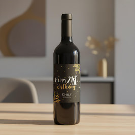 Rótulo De Garrafa De Cerveja Festa de Folhagem Dourada Elegante e Feliz anivers