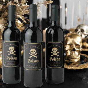 Rótulo De Garrafa De Cerveja Festa de Halloween do Crânio Preto e Dourado Venen