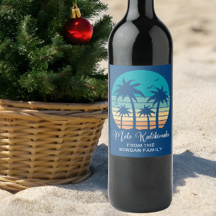 Rótulo De Garrafa De Cerveja Festa de Natal Tropical Sunset Mele Kalikimaka