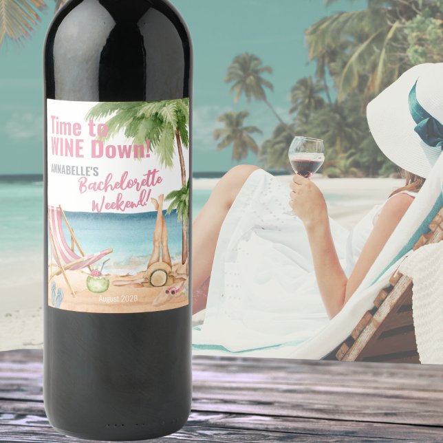 Rótulo De Garrafa De Cerveja Festa de solteira de praia em Cute (Cute Beach Bachelorette Party Wine Label)