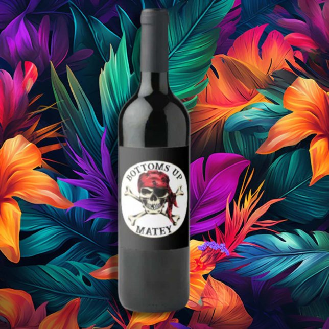 Rótulo De Garrafa De Cerveja Festa Tema Pirata Adulto Caveira Ossos Salgados (Add flair to your pirate theme party with our Salty Skull Bones wine label for adults.)