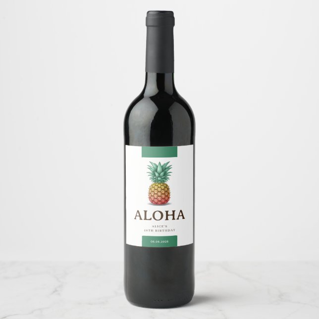 Rótulo De Garrafa De Cerveja Festa tropical Aloha com abacaxi retrô (Frente)