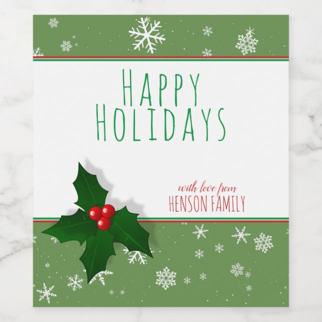 Rótulo De Garrafa De Cerveja Festivo Holly Tree Berry Personalizável Natal (Rótulo Único)