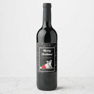 Rótulo De Garrafa De Cerveja Filhote de Bulldog Francês no Chapéu do Papai Noel