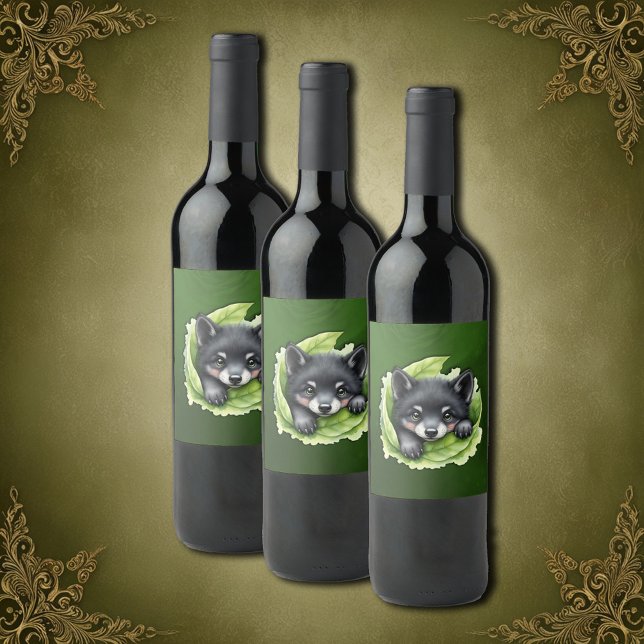 Rótulo De Garrafa De Cerveja Filhote de lobo no verde: (Criador carregado)