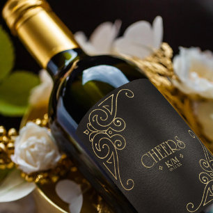 Rótulo De Garrafa De Cerveja Fine Filigree Dourado Toasts de Casamento ID871