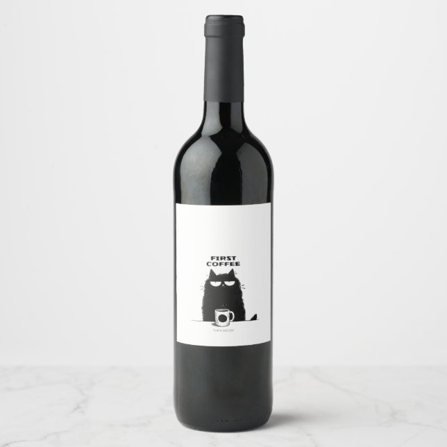 Rótulo De Garrafa De Cerveja First Coffee Then Meow – Funny Cat Coffee Lover (Frente)
