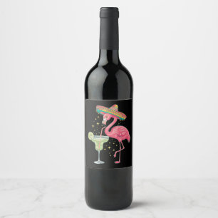 Rótulo De Garrafa De Cerveja Flamingo Bebendo Margarita Poncho Mexicano Diverti