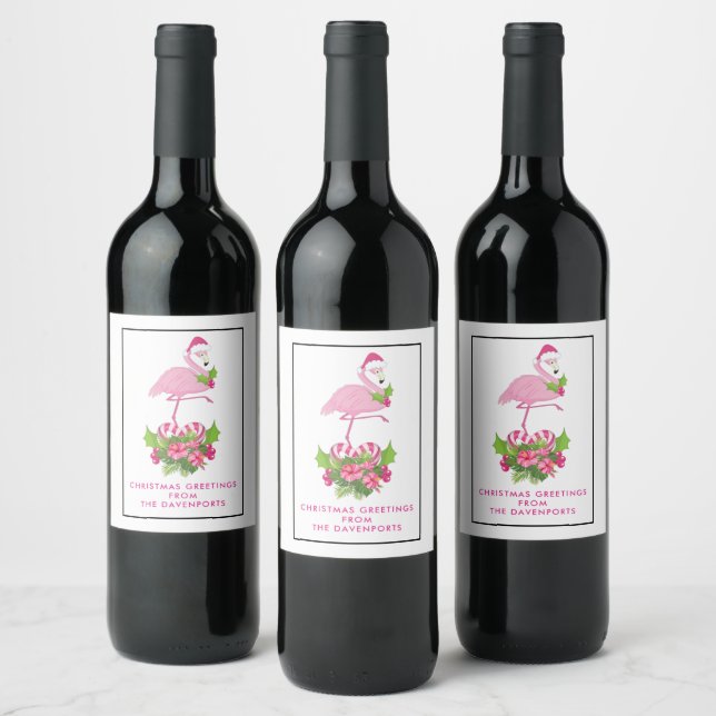Rótulo De Garrafa De Cerveja Flamingo cor-de-rosa no Natal Whimsso de Santa Hat (Garrafas)