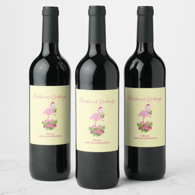 Rótulo De Garrafa De Cerveja Flamingo cor-de-rosa no Natal Whimsso de Santa Hat (Garrafas)